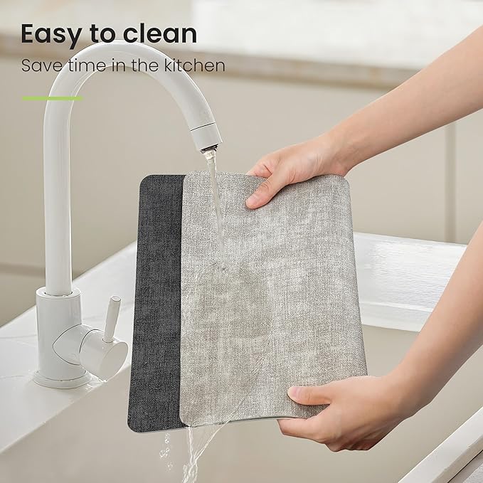 Placemats Set of 4, Faux Leather Heat Resistant Wipeable Placemats, Dual Sided Waterproof Washable Table Mats with Coaster, Suitable for Kitchen, Dining, Table Decor (4, Black Light Gray)