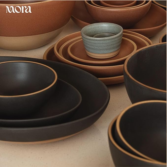 MORA Medium Bowls Set of 4, 28oz Ceramic Pottery Everyday Bowls - Microwave, Oven and Dishwasher Safe - Liquorice