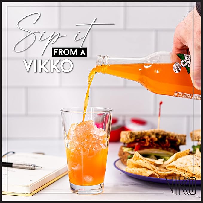 Vikko Drinking Glasses, 9.5 Ounce Water Tumblers, Set of 6 All Purpose Glass Cups, Thick and Durable Tapered Design, Dishwasher Safe, Tall Glass Tumblers