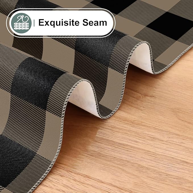 misaya Rectangle Waterproof Vinyl Table Cloth, Buffalo Flannel Backed Tablecloth, Wipeable Plastic Table Cover for Dinner, Kitchen, Outdoor (52" x 70", Black and Khaki)