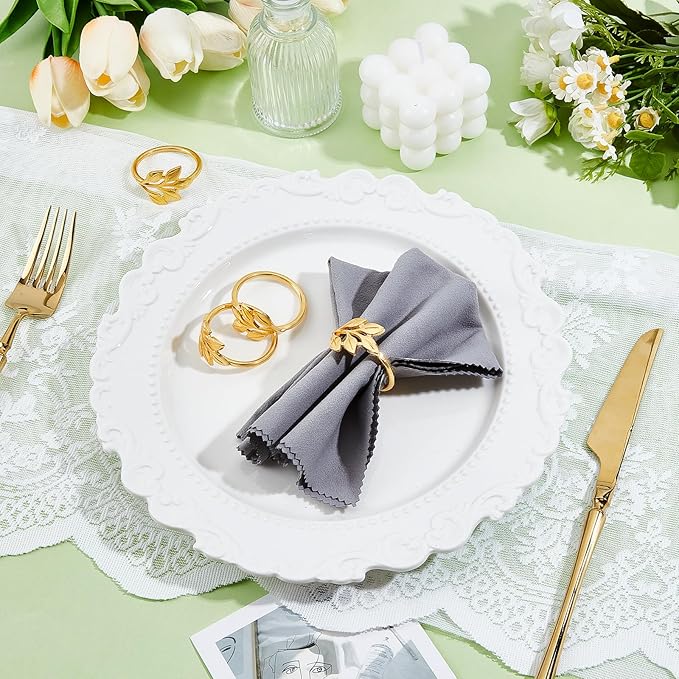 Peacoblue 60Pcs Gold Leaf Rings Holders Modern Stainless Steel Napkin Ring Holders for Table Decor Settings, Vintage Napkin Ring for Wedding Christmas Thanksgiving Day Party