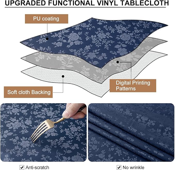 Smiry Round Table Cloth, Waterproof Heavy Duty Vinyl Tablecloths, Wipeable Washable Table Cover for Kitchen and Dining Room (Navy Blue, 60" Round)