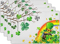 Giwawa St Patricks Day Placemats Set of 4-12"x18" Lucky Clover Tree Elf Hat Place Mat- Spring Shamrock Rainbow Colorful Linen Washable Table Mats for Kitchen Dining Holiday Party Tabletop Decor