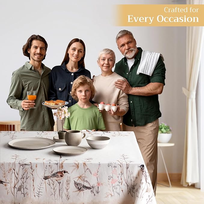 Maison d' Hermine Table Cloth Rectangle Table 100% Cotton 60 x 90 Inches Tablecloth Reusable Decorative for Dining Room Farmhouse Home Valentines Day Decorations Spring Summer - Meadow Florals - Brown
