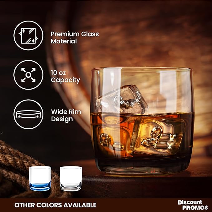 DISCOUNT PROMOS Monterrey Whiskey Glasses, 10 oz Set of 10, Bulk Pack - Heavy Base Old Fashioned Drinking Glass, Bourbon, Scotch Rocks Glasses - Black Bottom Color