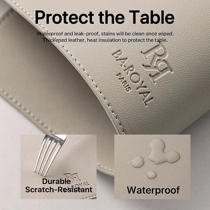 Faux Leather Placemats Set of 6 Vinyl Washable Wipeable Table Mats for Kitchen Dining Table Heat Resistant Waterproof Indoor/Outdoor Placemats Non-Slip Easy Clean Place Mats-Almond Birch
