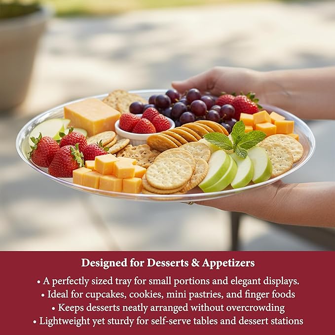 Smarty Had A Party 12 Inch Clear Round Plastic Serving Tray – Elegant Party Platters for Serving Food, Heavy-Duty Disposable Plastic Serving Trays for Catering, Weddings & Events – Set of 25