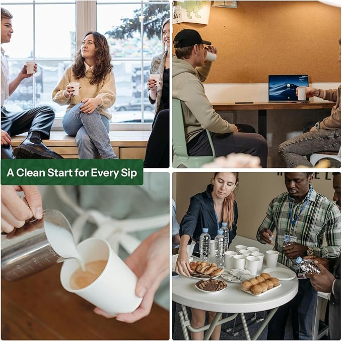 12 oz Coffee Cups Disposable White Paper Cups, 100 Pack BPA Free Leak Proof Hot Cups, 300GSM Thickened Disposable Cups,Unbleached Hot Cold Drink Cups for Everyday Home Office Coffee Bar Party Supplies