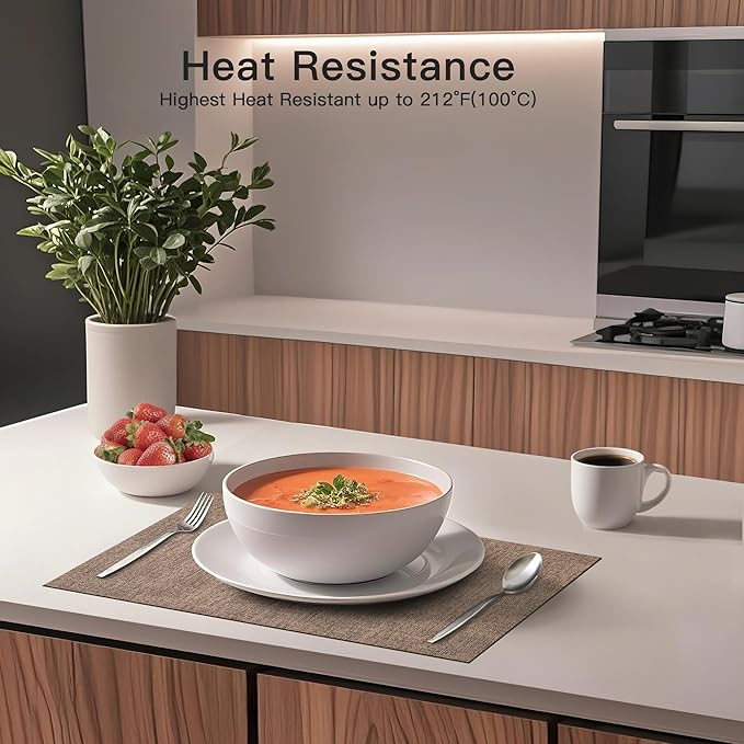 DOLOPL Placemats Set of 6, Reversible Wipeable & Heat Resistant Place Mats, Modern Faux Leather Table Mats for Kitchen, Neutral Waterproof Tablemats for Dining Table Decor, Wedding, Party(Brown)