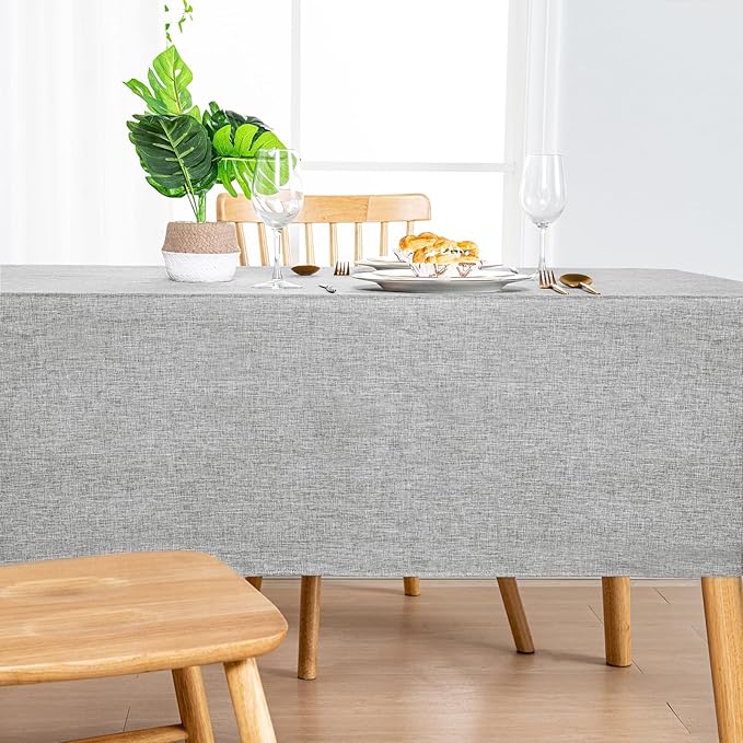 Hiasan Faux Linen Rectangle Tablecloth - Wrinkle and Stain Resistant Washable Table Cloth for Kitchen Dining Room Holiday Table Cover for Dinner, Light Grey, 90 x 132 Inch