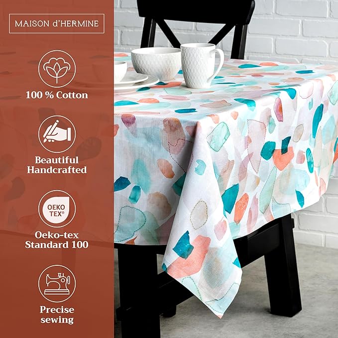 Maison d' Hermine Table Cloth Rectangle Table 100% Cotton 54 x 72 Inches Tablecloth Reusable Decorative for Dining Room Farmhouse Home Valentines Day Decorations Spring Summer - Summer Picnic