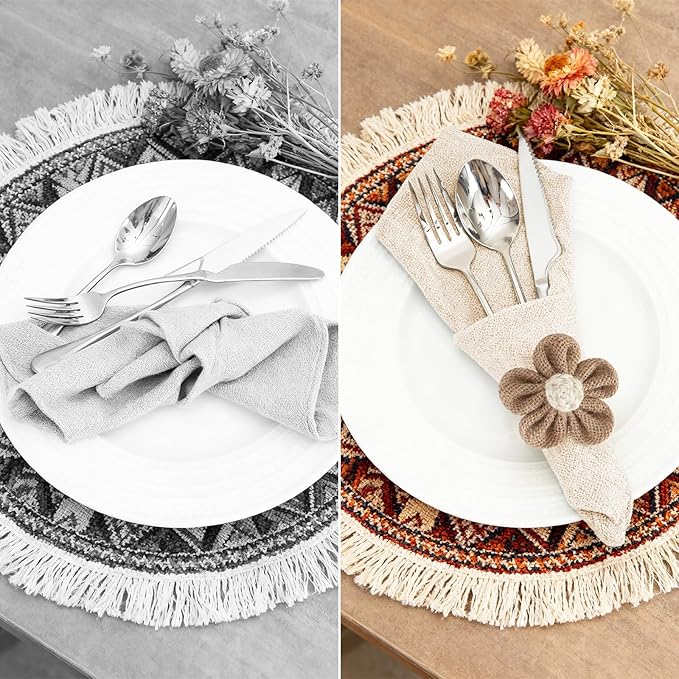 Valentine's Day Napkin Rings Set of 6 Handmade Rustic Napkin Rings Reusable Boho Napkin Ring for Elegant Dining Table Decoration Perfect for Christmas, Thanksgiving, Wedding, Holiday, Everyday Use