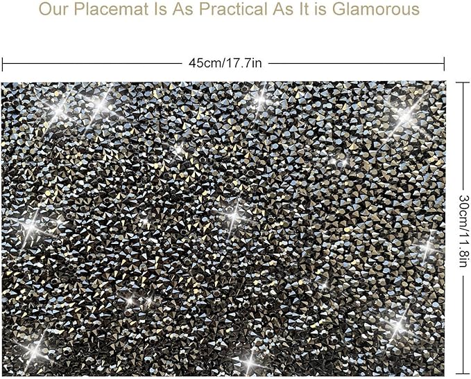 Black Square Placemats - Heat Resistant, Rhinestone Decor, Set of 12