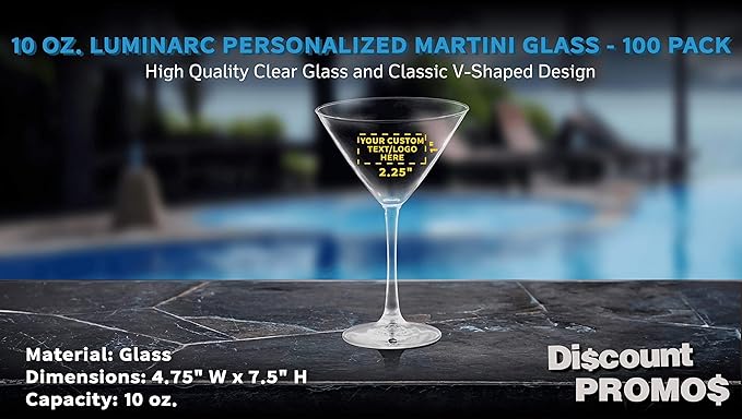 Custom Martini Glasses by ARC 10 oz. Set of 100, Personalized Bulk Pack - Perfect for Hotel, Bar, Restaurant or Lounge - Clear