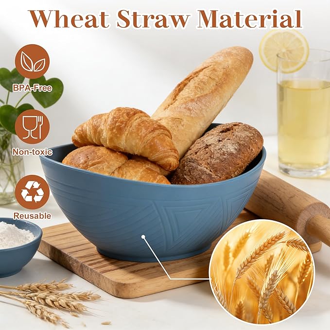 65 OZ Wheat Straw Bowls Set of 4, Large Unbreakable Salad Bowls, Microwave & Dishwasher Safe Big Serving Bowl, Kitchen Bowl Mixing Bowl for Popcorn, Cereal, Soup and Oatmeal (Multicolor)