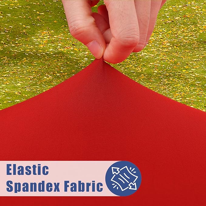 Round Spandex Christmas Tablecloth 2 Pack, Elastic Fitted Waterproof Tablecloths for 31"-35" Tables, Stretch Washable Picnic Table Cover for Camping, Dining, Indoor and Outdoor, Red
