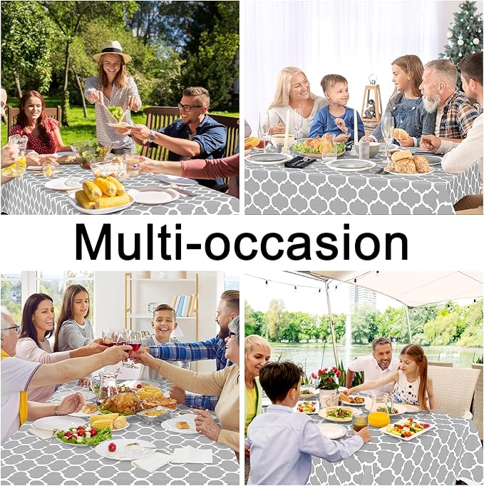 Smiry Rectangle Table Cloth, Waterproof Vinyl Tablecloth with Flannel Backing for Rectangle Tables, Wipeable Spillproof Plastic Tablecloths for Dining, Indoor and Outdoor (60"x120", Light Grey)