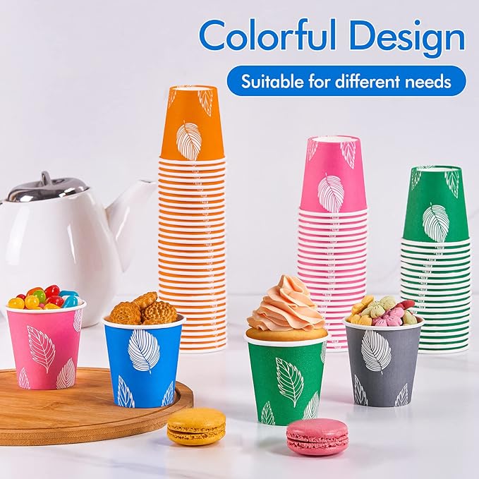 600 Pack 3oz Disposable Paper Cups, Small Disposable Cups, Colorful Small Mouthwash Cups, Mini Paper Cups for Parties, Picnics, Barbecues, Travel and Events