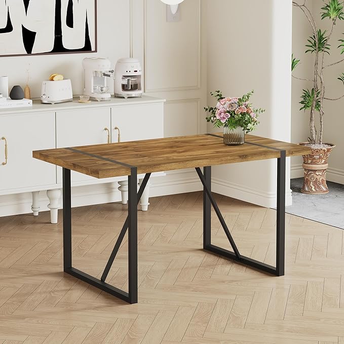 Dinner Table for 4-6,55'' Kitchen Table,Kitchen & Dining Room Tables, MDF Wood Dining Table with Metal Legs for Living Room & Dining Room