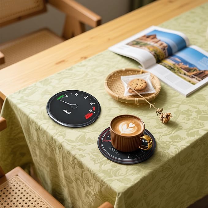 Car Speedometer Coasters Leather Round Drink Coasters 6 Pcs Set with Holderor for Cup Drink Coffee Table Bar Home Decor