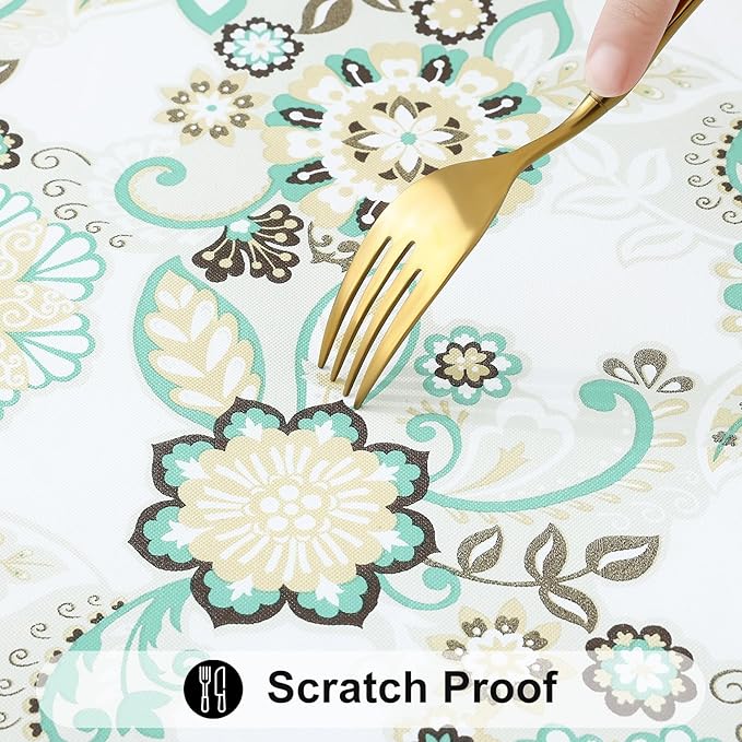 Smiry Rectangle Table Cloth Cover, Waterproof Elastic Fitted Picnic Tablecloth for 4 Foot Tables, Wipeable Flannel Backed Vinyl Tablecloths for Camping, Dining, Outdoor (Teal & White, 24" x 48")