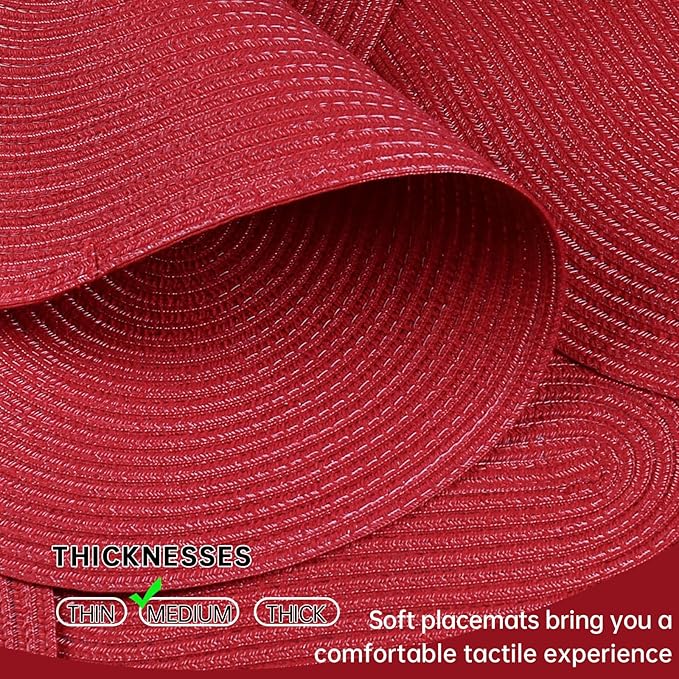 Noctiflorous Oval Braided Placemats Set of 4 Woven 12x18 Inch Non Slip Washable Heat Resistant Place Mats Round Tablemats for Dining Kitchen Party Daily Table Decor Dinner Mats (Red, 4)