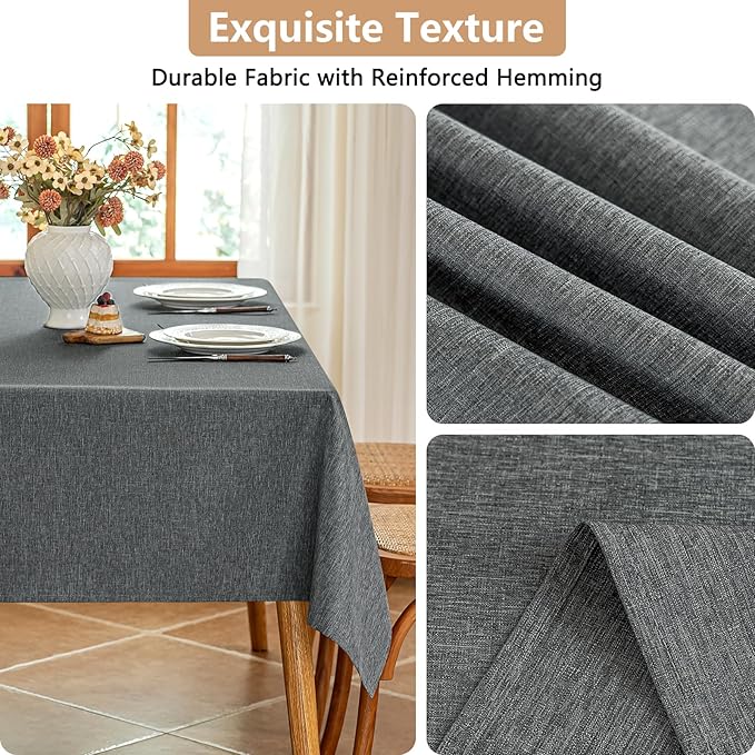 Faux Linen Fabric Rectangle Grey Tablecloth Textured Stain Resistant & Washable Gray Rectangular Table Cloth Reusable for Dining Kitchen Party 52 x 70 Inch