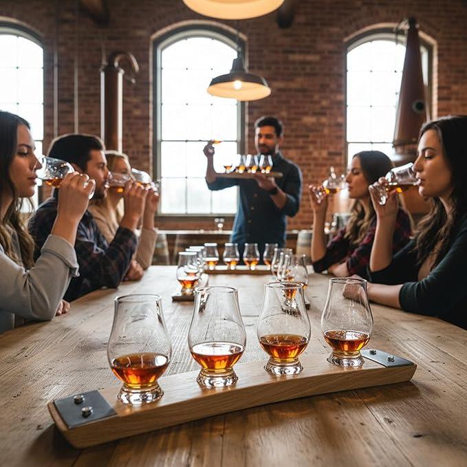 Barrel Stave Premium 4 Glass Whiskey Flight Serving Tray No Glasses Included, Natural