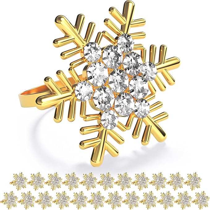 ZeeDix Christmas Gold Snowflake Napkin Rings Set of 24, Napkins Ring for Dinning Table - Rustic Dinner Tables Decoration for Wedding Receptions Christmas Thanksgiving Holiday Party Dinner Parties