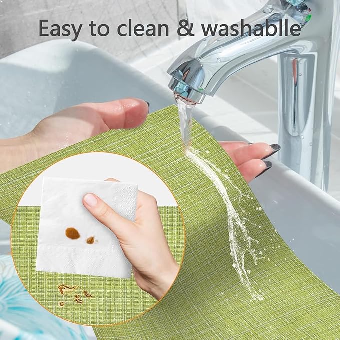 DACHUI Placemats Set of 8, Linen Look Woven Place Mats, Water Resistant, Heat Resistant, Washable, Durable Table Mats (Green)