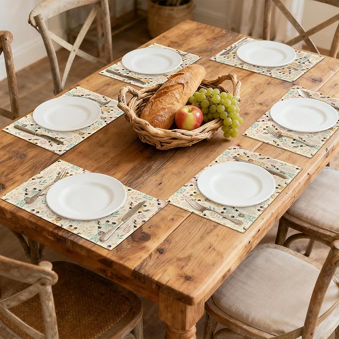 Placemats Set of 6 Watercolor Giraffe Place Mats Washable Kitchen Dining Cute Animals Linen Table Mats Stain Heat, for Home Party Indoor 12x18 in