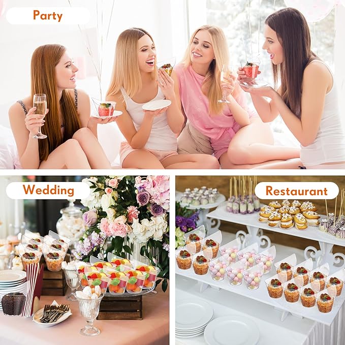 200 Pack Clear Plastic Dessert Cups with Tasting Spoons, Appetizer Cups Yogurt Parfait Bowls with Spoons for Party Supplies Catering Chocolate Desserts Buffet Food Display (7 oz)