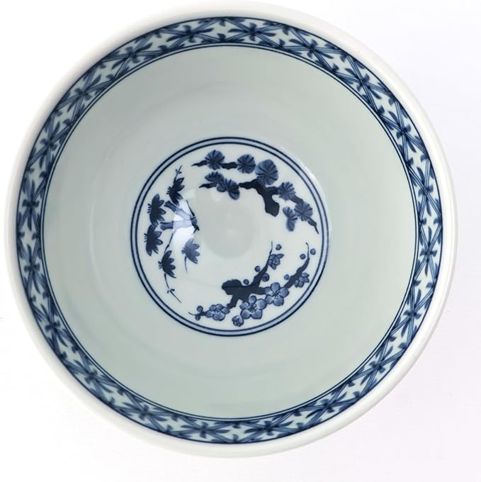 Japanese Blue and White Floral Porcelain Rice Bowl Set, 4.5 inch Small Decorative Japanese Bowl, Vintage-Style Asian Tableware, 2-Piece Porcelain Rice Bowls for Serving Rice or Side Dishes