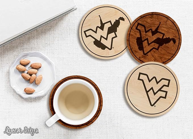 LazerEdge West Virginia Mountaineers Wooden Coaster Set - Maple Wood - Officially Licensed Product - 4-Pack