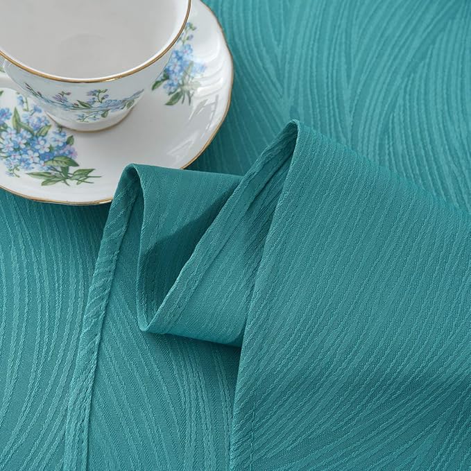 maxmill Round Jacquard Tablecloths Swirl Design Spillproof Wrinkle Free Water Proof Heavy Weight Soft Table Cloth for Circular Table of Buffet Banquet Parties Holiday Dinner Round 90 Inch Teal