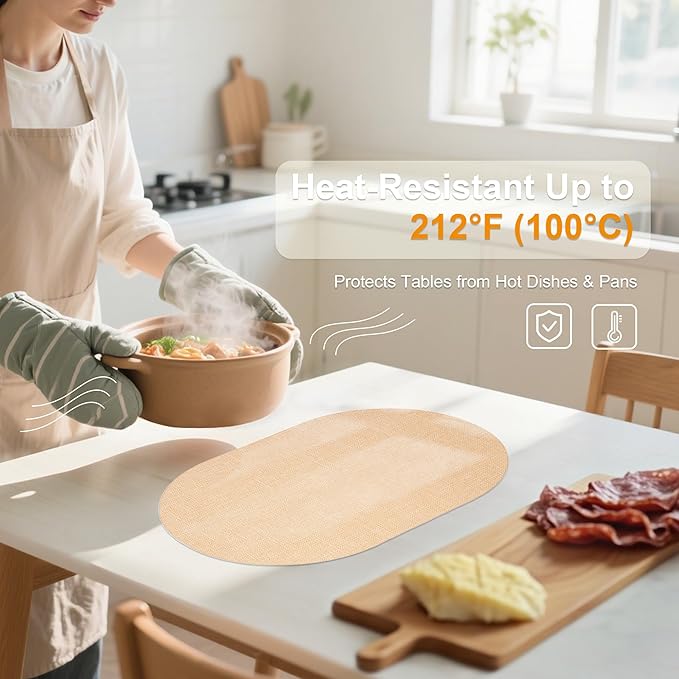 Oval Placemats for Dining Table Set of 2, Washable Leather Table Mats, Waterproof Heat-Resistant Non-Slip Kitchen Placemats, Simple Style Oval Design