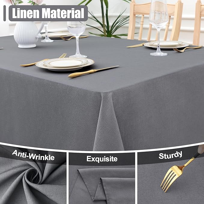 Smiry Rectangle Table Cloth Linen Textured, Waterproof Spillproof Anti-Wrinkle Burlap Tablecloth, Washable Decorative Fabric Table Cover for Dining, Party, Banquet, 60 x 84 Inch, Grey