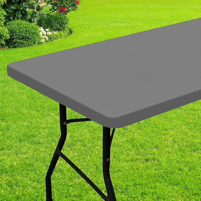 Smiry Rectangle Picnic Table Cloth, Waterproof Elastic Fitted Tablecloths for 4 Foot Tables, Washable Polyester Table Cover for Camping, Indoor and Outdoor (Grey, 30"x48")