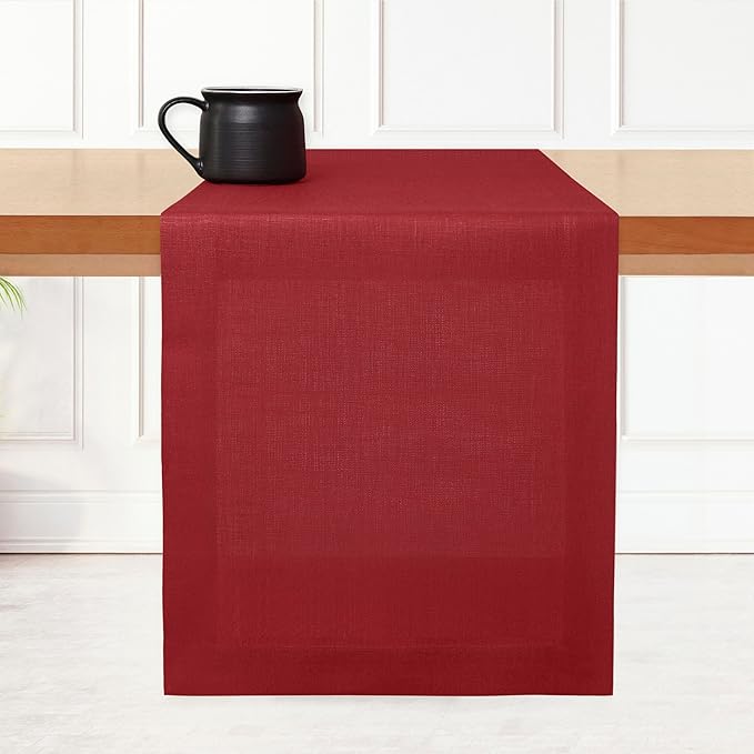 D'Moksha Homes Linen Red Table Runner 90 Inches Long - 100% Pure Linen 14 x 90 Inch Table Runner for Dining, Valentines, Spring - Machine Washable