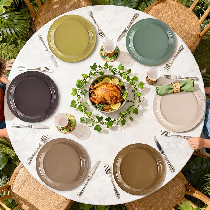 60Pcs Sage Green Brown Paper Plates 9” Woodland Baby Shower Plates Wild Birthday Disposable Tableware Jungle Theme Platters for Woodland Jungle Baby Shower Party Decorations