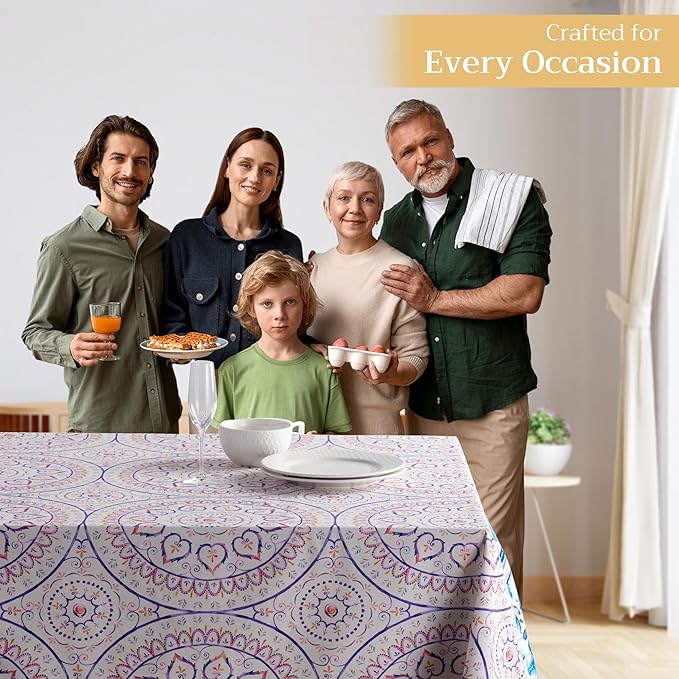 Maison d' Hermine Table Cloth Rectangle Table 100% Cotton 60 x 120 Inches Tablecloth Reusable Decorative for Dining Room Farmhouse Home Valentines Day Decorations Spring Summer - Mandala