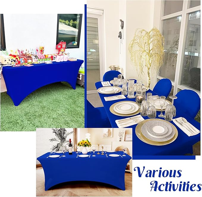 HAISIWLKJ 3 Pack Table Cloth 6ft Royal Blue Tablecloths for Rectangle Folding Table Spandex Fitted Stretch Wrinkle Resistant Washable Tablecover Protector for Party, Wedding, Banquet, Festival