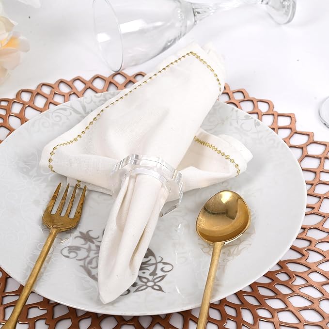 CLEENTABLE Acrylic Napkin Rings Set of 12 - Octagon Transparent Design for Christmas, Thanksgiving, Holiday Table Decor - Durable Crystal Napkin Holders for Dinner Parties & Everyday Use (Opaque)