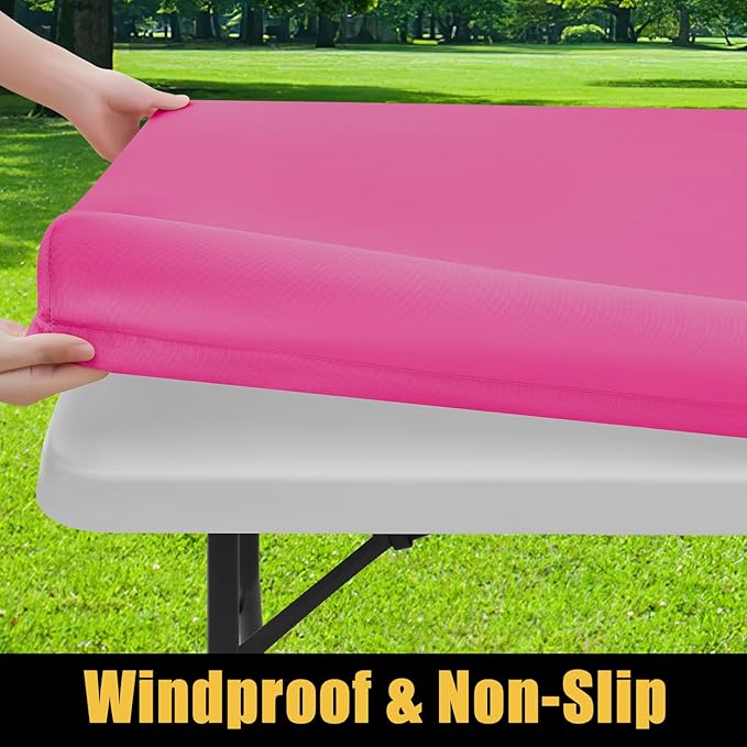 Smiry Rectangle Picnic Table Cloth, Waterproof Elastic Fitted Tablecloths for 4 Foot Tables, Washable Polyester Table Cover for Camping, Indoor and Outdoor (Rose Pink, 30"x48")