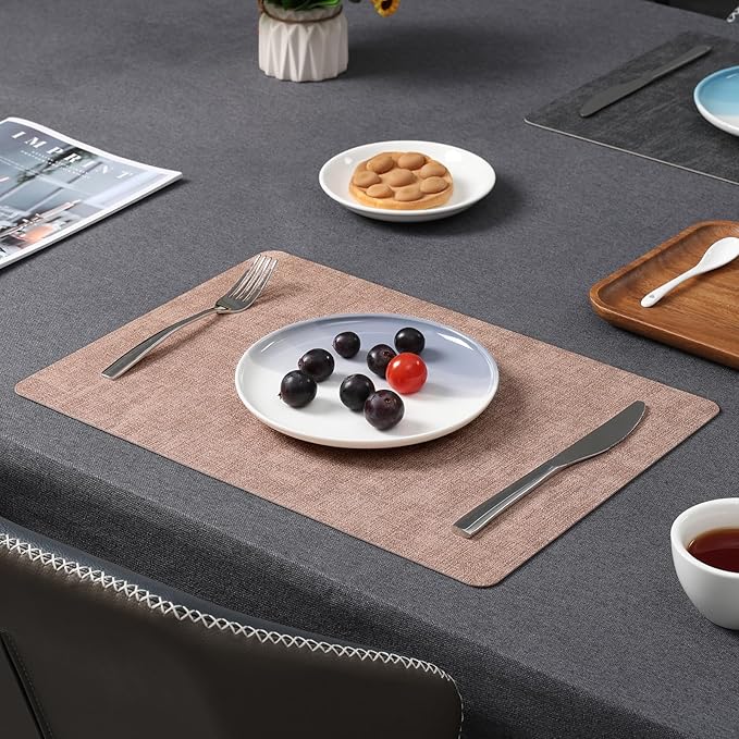 Myir JUN Placemats Dual Sided, Faux Leather Place Mats Set of 8 Indoor Placemats for Dining Table Non-Slip Washable Placemats Heat Resistant Outdoor Table Mats (Set of 8, Gray Pink)