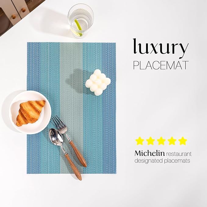 LEXMORE Placemats Set of 8 Vinyl/Plastic Woven Place Mats for Kitchen Table Indoor/Outdoor Washable Placemat Wipeable Dining Table Mats(Ocean Geode)