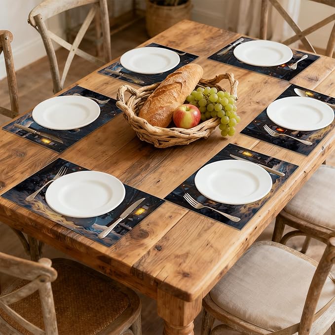 Christmas Snowman Placemats Set of 6, Linen Washable for Christmas, Thanksgiving, Party, and Daily Dining, Decorative Winter Table Mats for 4-6 Person Table