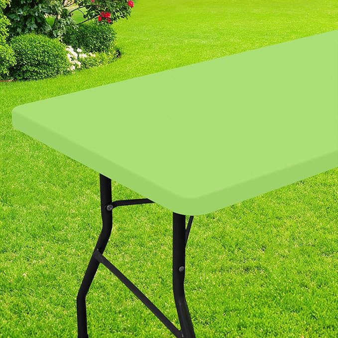 Smiry Rectangle Picnic Table Cloth, Waterproof Elastic Fitted Tablecloths for 4 Foot Tables, Washable Polyester Table Cover for Camping, Indoor and Outdoor (Lime Green, 24"x48")