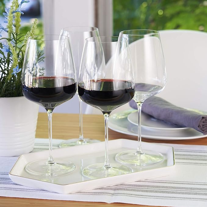 Spiegelau Willsberger Bordeaux Wine Glasses, Crystal Clear Drinking Glasses for Red Wine, Elegant Stemmed Glassware, Home Bar, Dinner Party, Wedding Gifts, Hosting Essentials, 22.4 oz, Set of 4