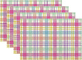 Easter Checkered Placemats Set of 4 Spring Colorful Buffalo Plaid Decor Place Mats 12x18 Inch Gingham Holiday Linen Table Mats for Home Kitchen Dining Party Table Decoration